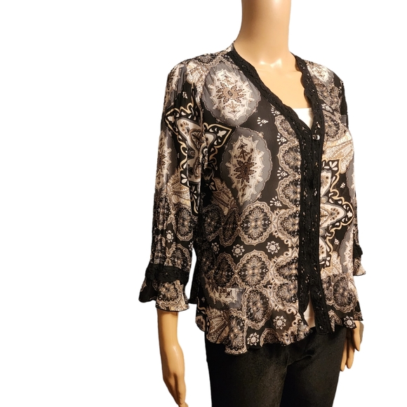 Paisly Button Down Semi Sheer Blouse - Picture 2 of 14